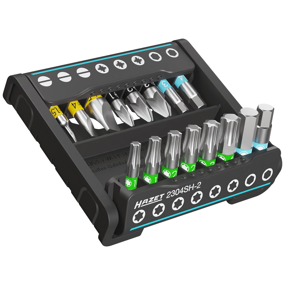 Hazet SmartHolder mit 16 Bits, kurz 1/4 (6,3 mm) Sechskant massiv, Schlitz Profil, Pozidriv Profil PZ, Innen TX Profil, 16-tlg., PZ1 - PZ3, 3 - 6 mm,