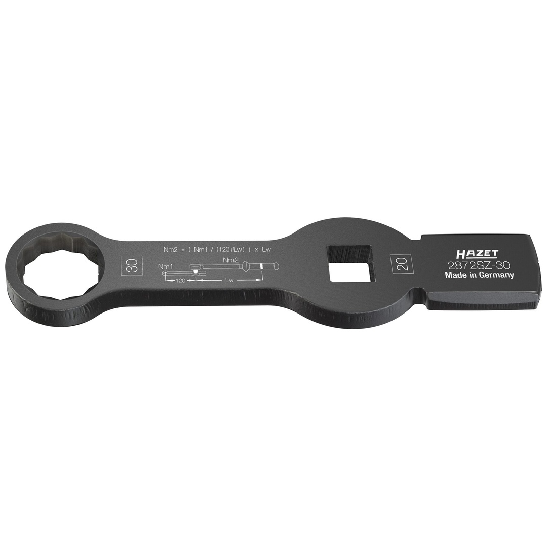 Hazet Schlag-Ringschlüssel, mit 2 Schlagflächen 2872SZ-30, 3/4 (20 mm) Vierkant hohl, Außen Doppelsechskant Profil, SW 30 mm