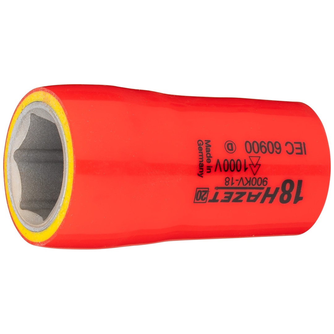 Hazet Steckschlüsseleinsatz, schutzisoliert 1/2 (12,5 mm) Vierkant hohl, Außen Sechskant-Tractionsprofil, SW 18 mm