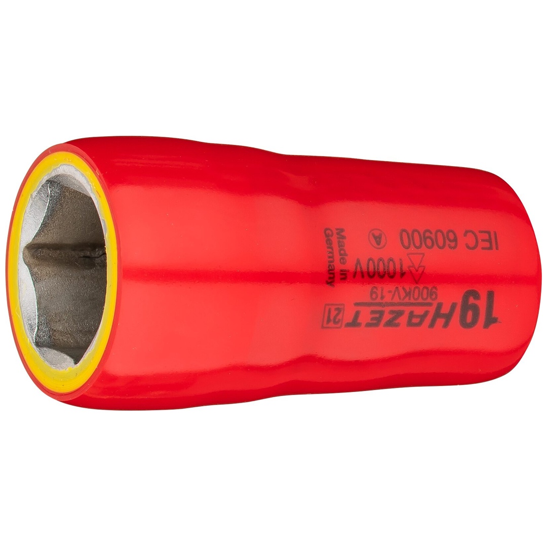 Hazet Steckschlüsseleinsatz, schutzisoliert 1/2 (12,5 mm) Vierkant hohl, Außen Sechskant-Tractionsprofil, SW 19 mm