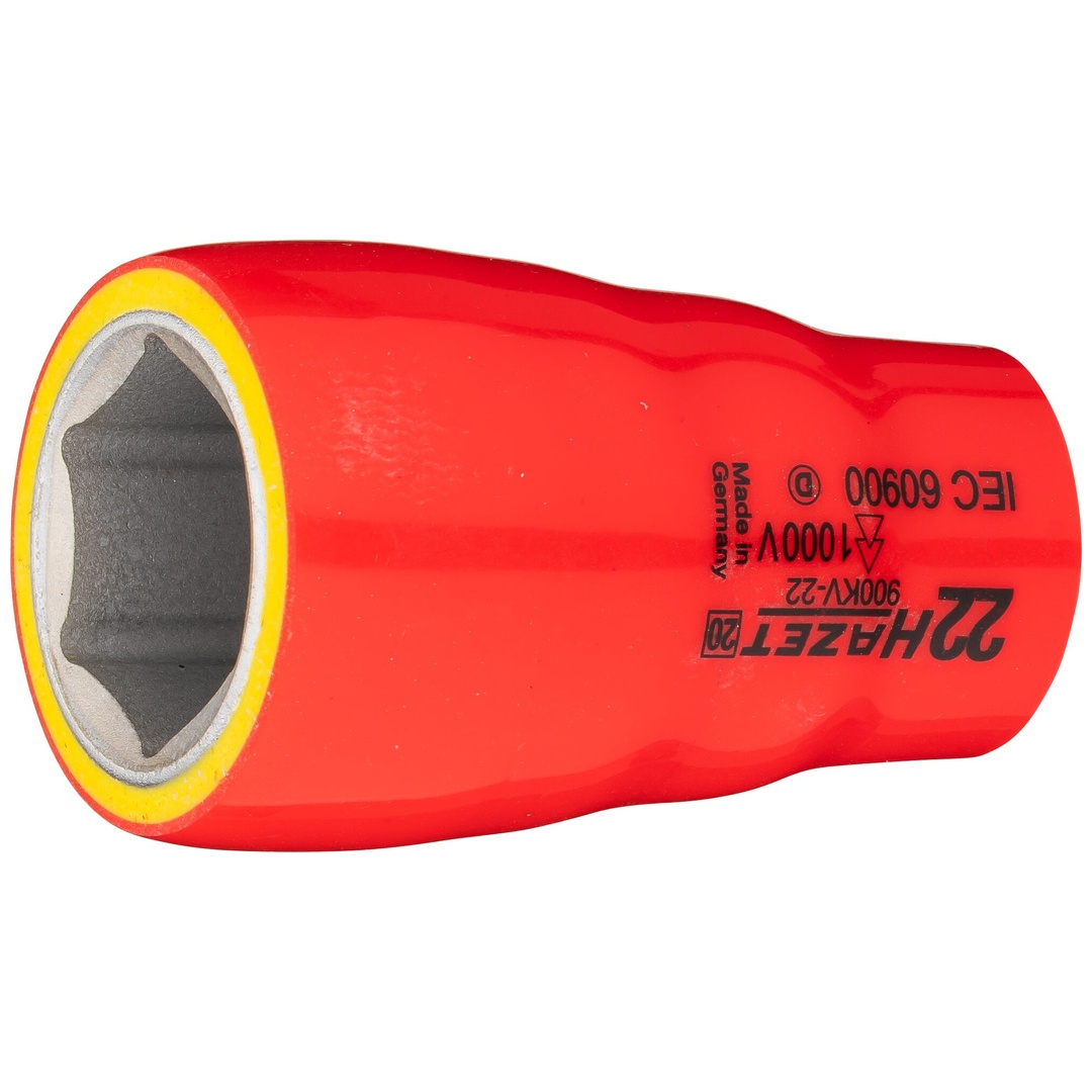 Hazet Steckschlüsseleinsatz, schutzisoliert 1/2 (12,5 mm) Vierkant hohl, Außen Sechskant-Tractionsprofil, SW 22 mm