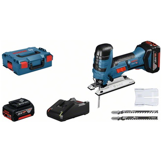 Bosch Akku-Stichsäge GST 18 V-LI S, incl. 2x Akku GBA 4 Ah, Schnellladegerät, 3x Stichsägeblatt, Zubehör, L-BOXX