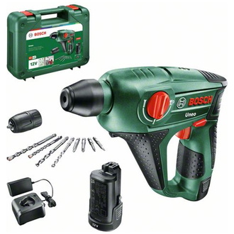 Bosch Akku-Bohrhammer Uneo, incl. 2x Akku PBA 2,5 Ah, Ladegerät, Zubehör, Koffer