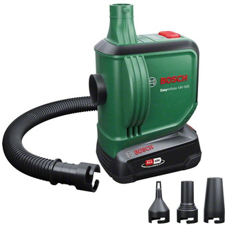 Bosch Akku-Volumenpumpe EasyInflate 18V-500, incl. 1x Akku PBA 2 Ah, Ladegerät, Zubehör, Stofftasche, Karton