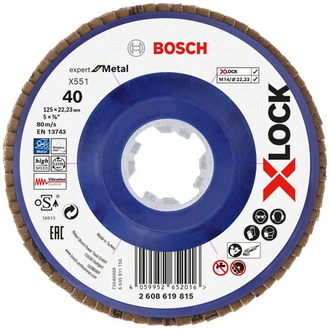 Bosch X-LOCK-Fächerschleifscheibe X551, Expert for Metal, K: 40, 125 mm