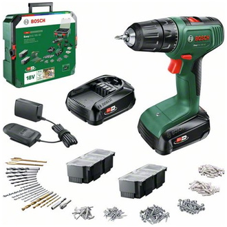 Bosch Akku-Zweigang-Bohrschrauber EasyDrill 18V-40 + SystemBox, incl. 2x Akku PBA 1,5 Ah, Ladegerät, 241-tlg. Zubehör-Set