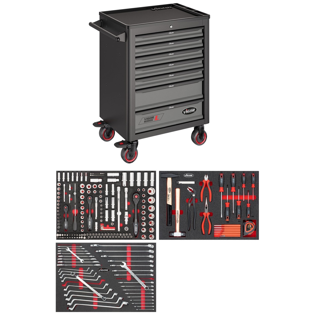 VIGOR Werkstattwagen Series L, mit Sortiment, V4219, 248-tlg., Anzahl Werkzeuge: 248