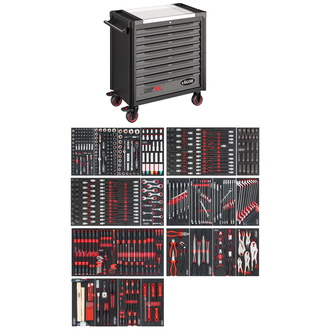 VIGOR Werkstattwagen Series XL, Edelstahl-Arbeitsplatte, mit Sortiment, Anzahl Werkzeuge: 499