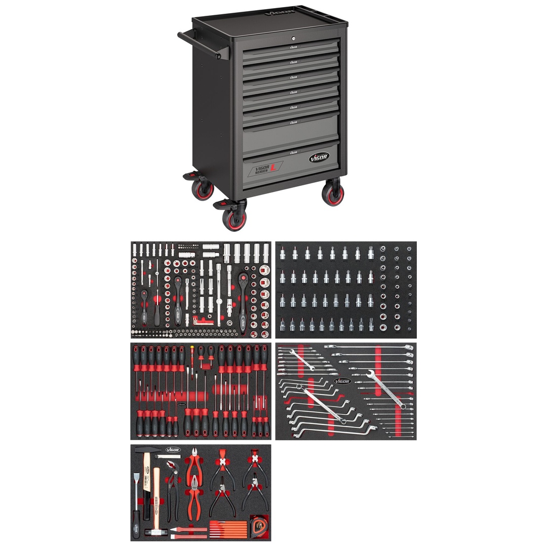 VIGOR Werkstattwagen Series L, mit Sortiment, V4560, 344-tlg., Anzahl Werkzeuge: 344
