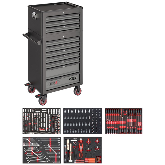 VIGOR Werkstattwagen Series&nbsp;L, mit Sortiment und Aufsatzkoffer, Anzahl Werkzeuge - 1