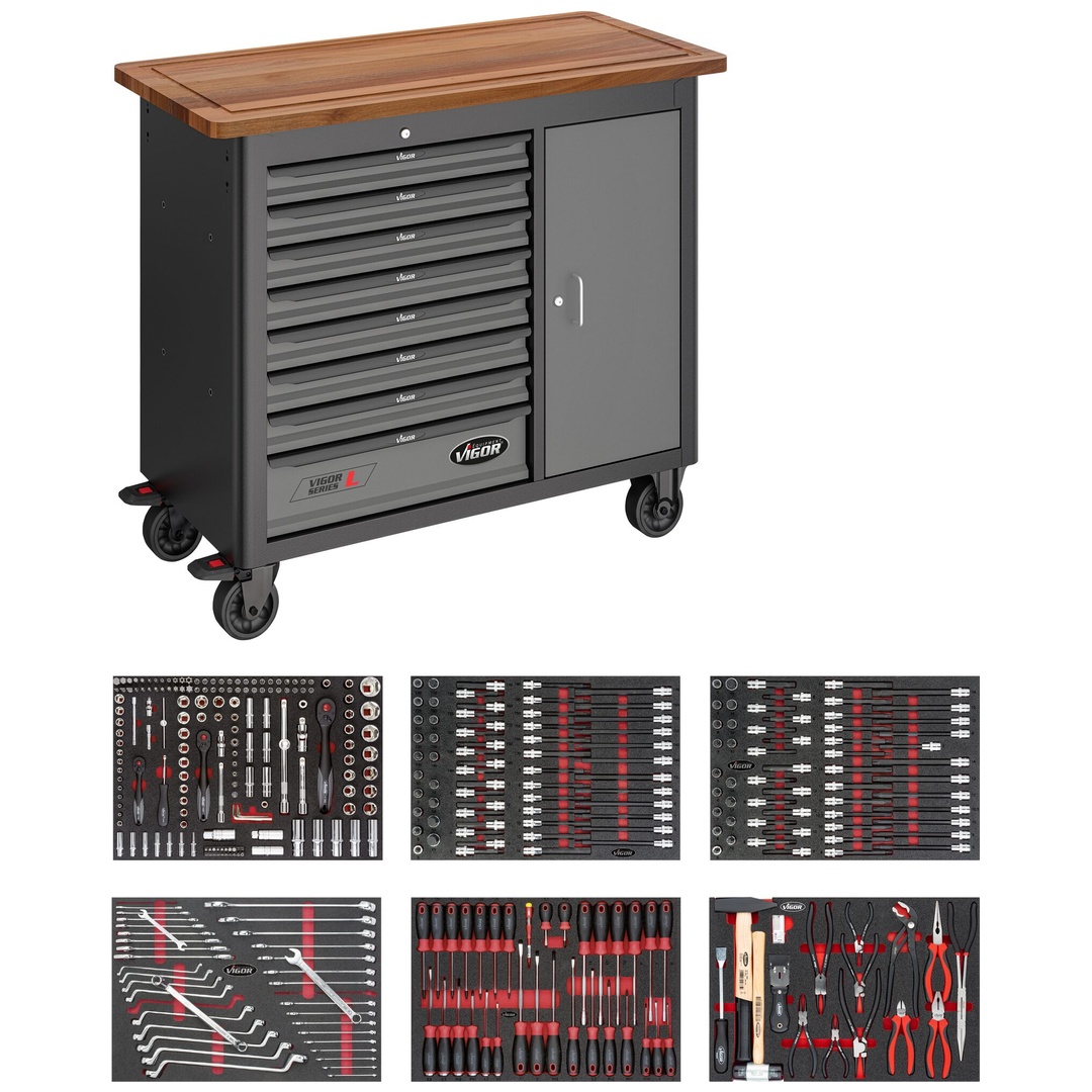 VIGOR Mobile Werkbank Series L, mit Sortiment, V5158, 375-tlg., Anzahl Werkzeuge: 375
