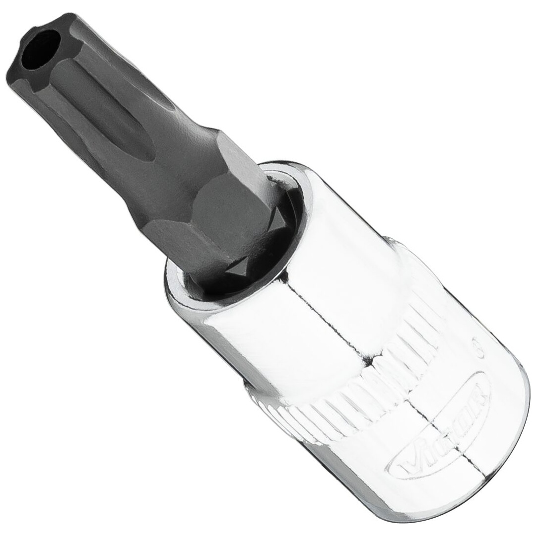 VIGOR Schraubendrehereinsatz, 1/4 (6,3 mm) Vierkant hohl, Innenprofil mit 5 abgerundeten Flanken, mit Stirnlochbohrung (TX-ähnlich), SW T30+H