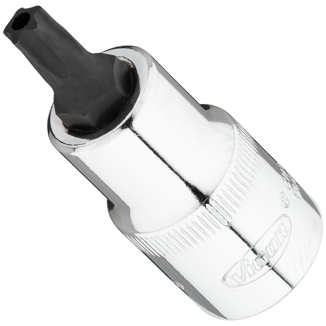 VIGOR Schraubendrehereinsatz, 1/2 (12,5 mm) Vierkant hohl, Innenprofil mit 5 abgerundeten Flanken, mit Stirnlochbohrung (TX-ähnlich), SW T40+H