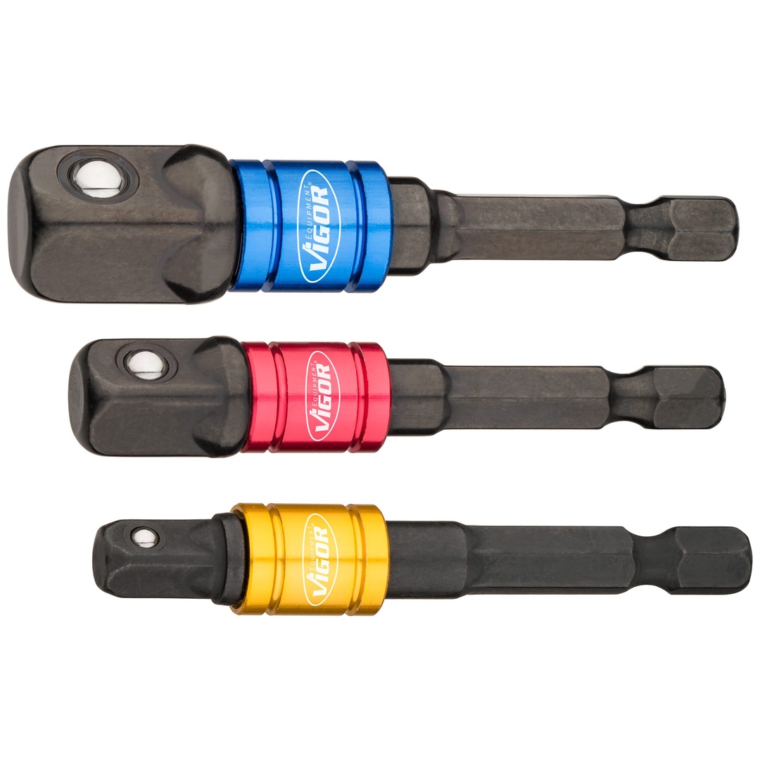 VIGOR Steckschlüssel Adapter Satz, 1/4 (6,3 mm) Sechskant massiv, 1/4 (6,3 mm) Vierkant massiv, 3/8 (10 mm) Vierkant massiv, 1/2 (12,5 mm) Vierkan