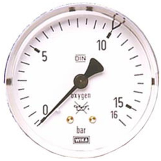 ELMAG Arbeitsdruckmanometer (Sauerstoff), Ø 63mm, 0-16 lt./Min., AG 1/4' unten, Druckregler zu Stahlflasche