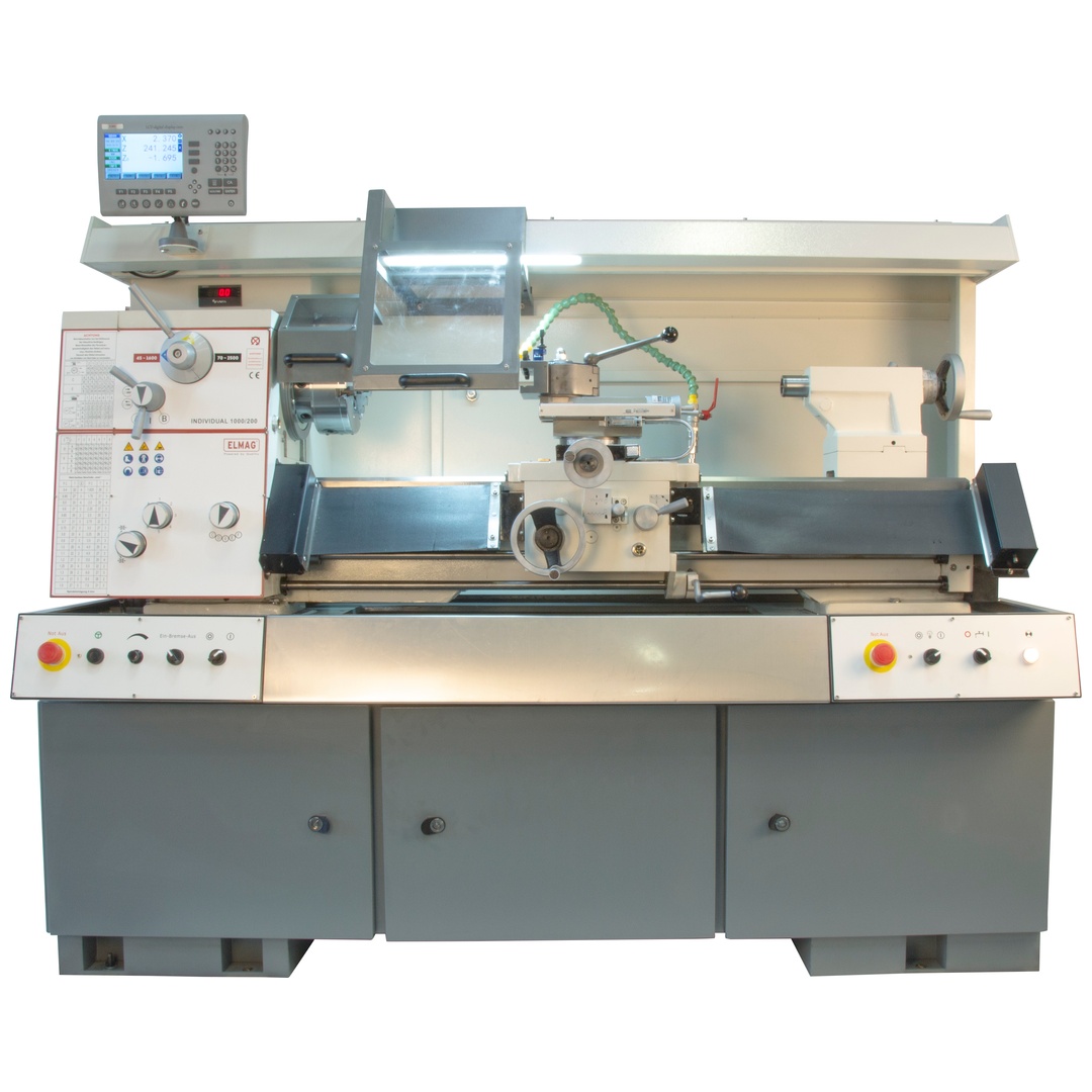ELMAG Universal-Drehmaschine INDIVIDUAL 1000/200 - Vario, inkl. RÖHM-Drehfutter inkl. 3-Achs-Positionsanzeige inkl. Schnellwechsel-Stahlhalter Set,