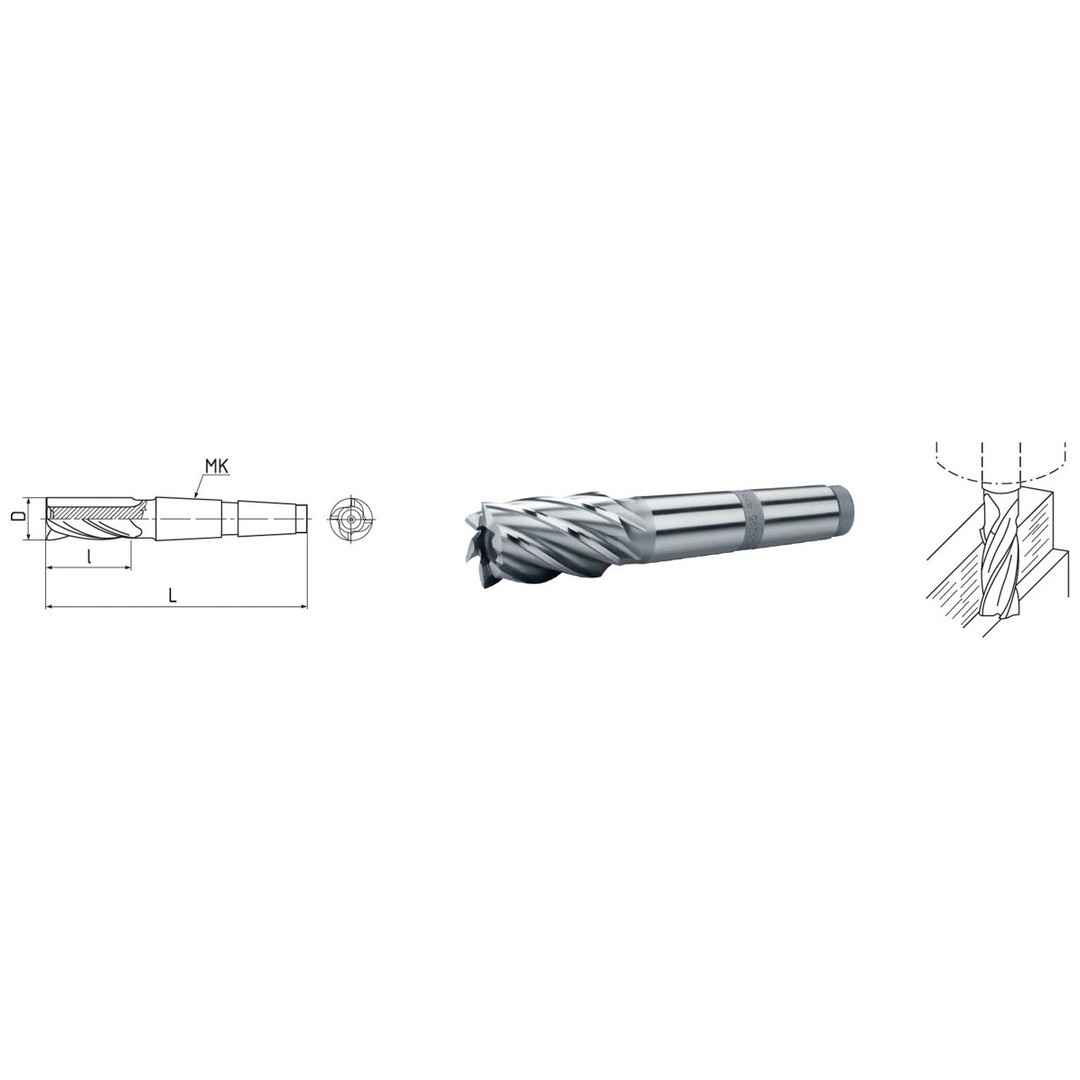 ELMAG HSS Co5-Schaftfräser mit Morsekegel DIN 845, Ø 30,0 mm, MK 3 (kurz)