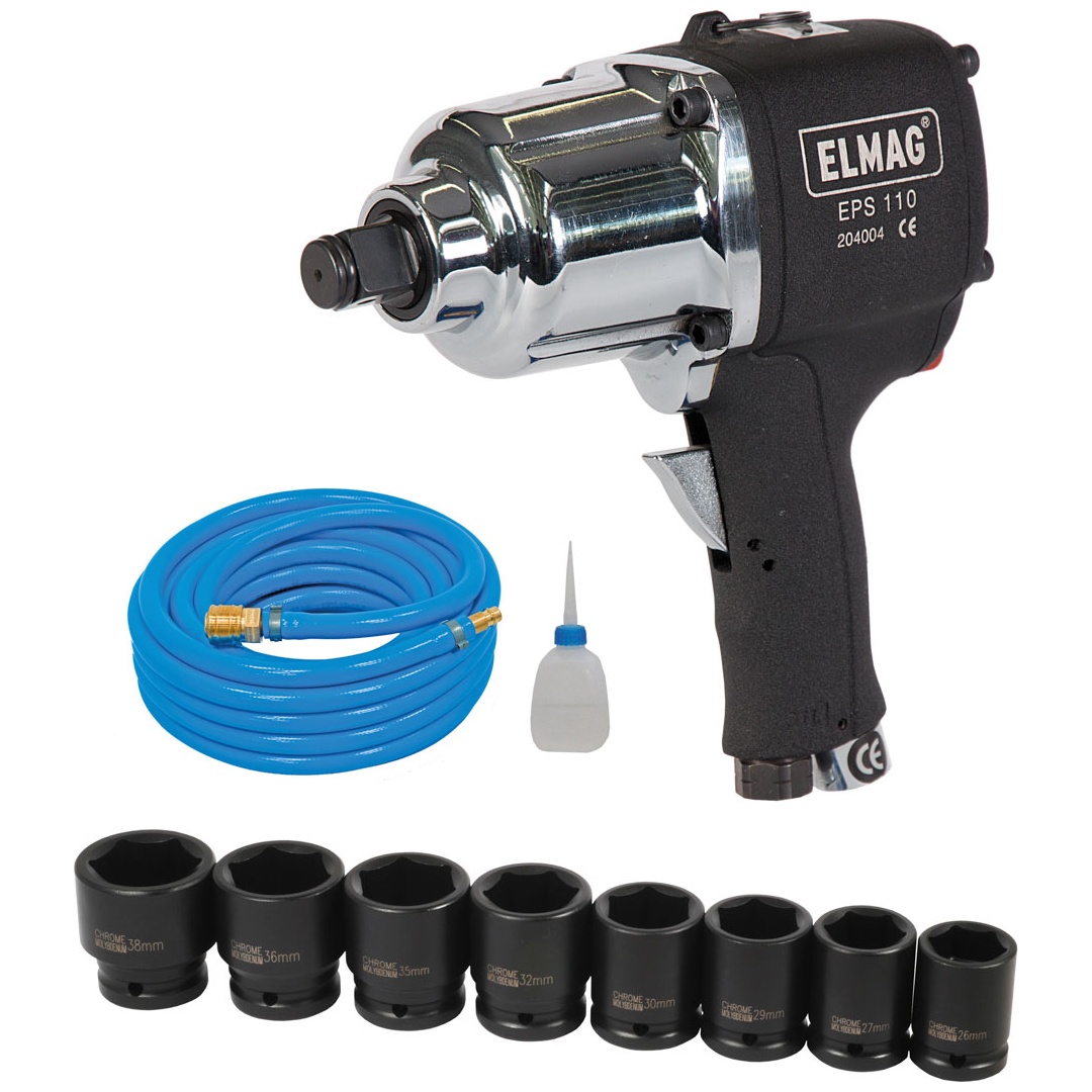 ELMAG DL-Werkzeugpaket, bestehend aus: 1 Stk.Schlagschrauber EPS 110, 3/4, 1 Stk.DL-Schlauch-Set high-flex 10x15,5 mm, 10m, 1 Stk.3/4 Schlagnussen