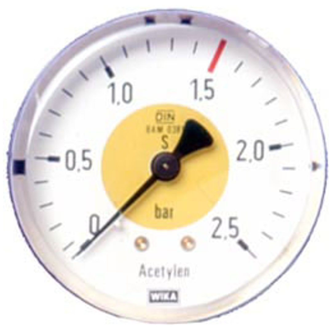 ELMAG Arbeitsdruckmanometer (Azetylen), Ø 63mm, 0-2,5 bar, AG 1/4 unten, Druckregler zu Stahlflasche
