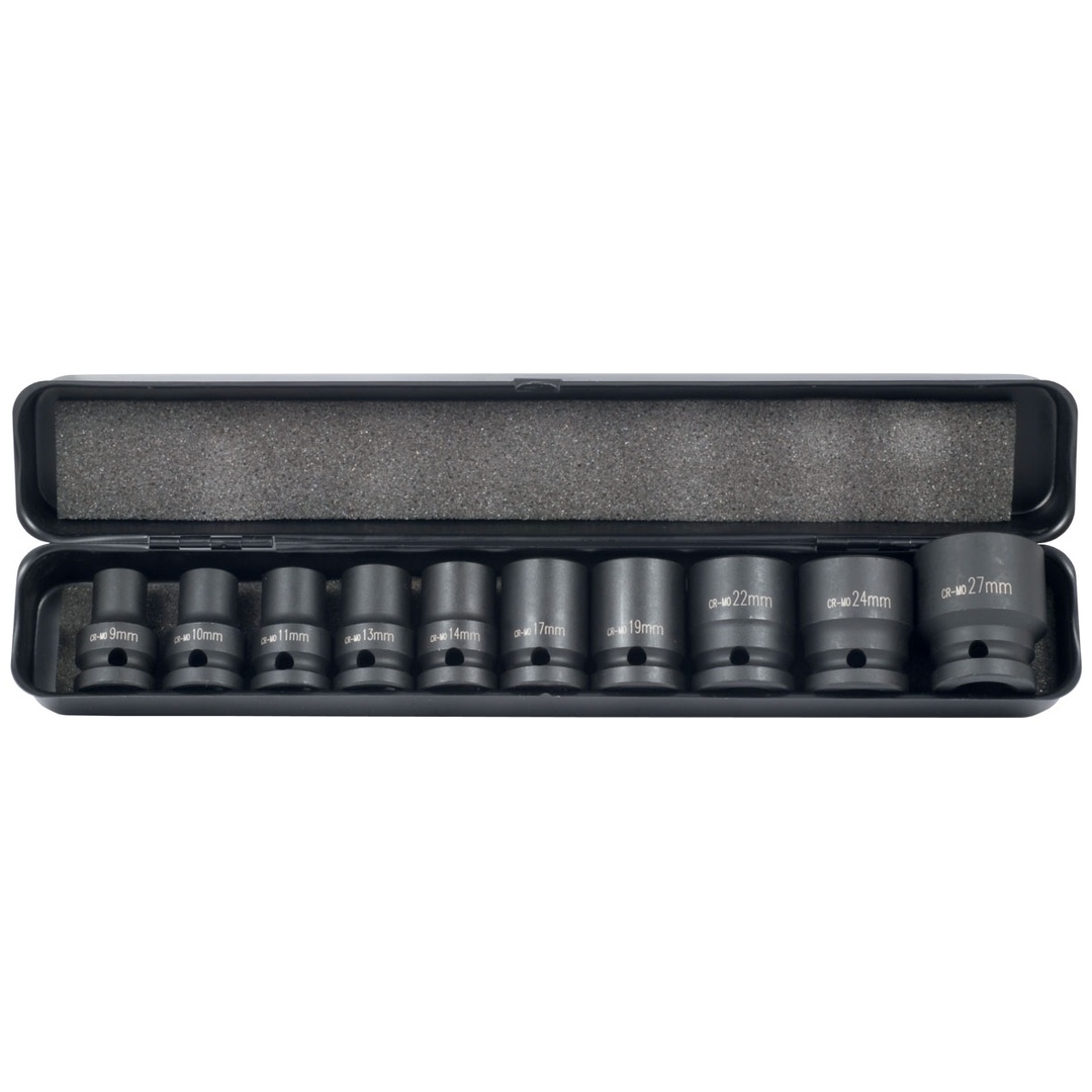 ELMAG Schlagnussen-Satz 1/2, 10-tlg., SW 9,10,11,13,14,17,19,22,24,27 mm, in Metallbox