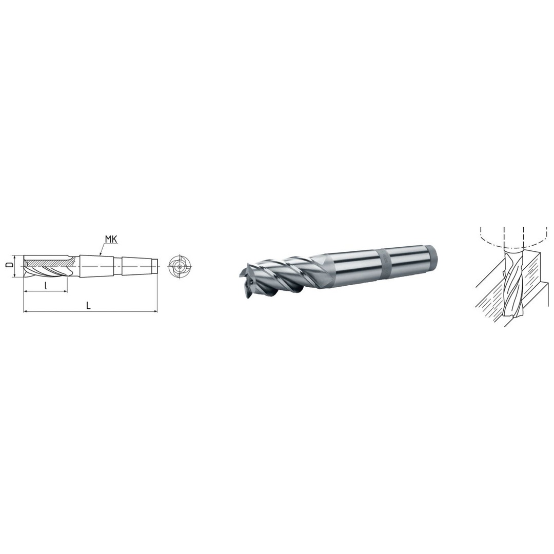 ELMAG HSS Co5-Schaftfräser mit Morsekegel DIN 845, Ø 20,0 mm, MK 2, grobgezahnt (kurz)