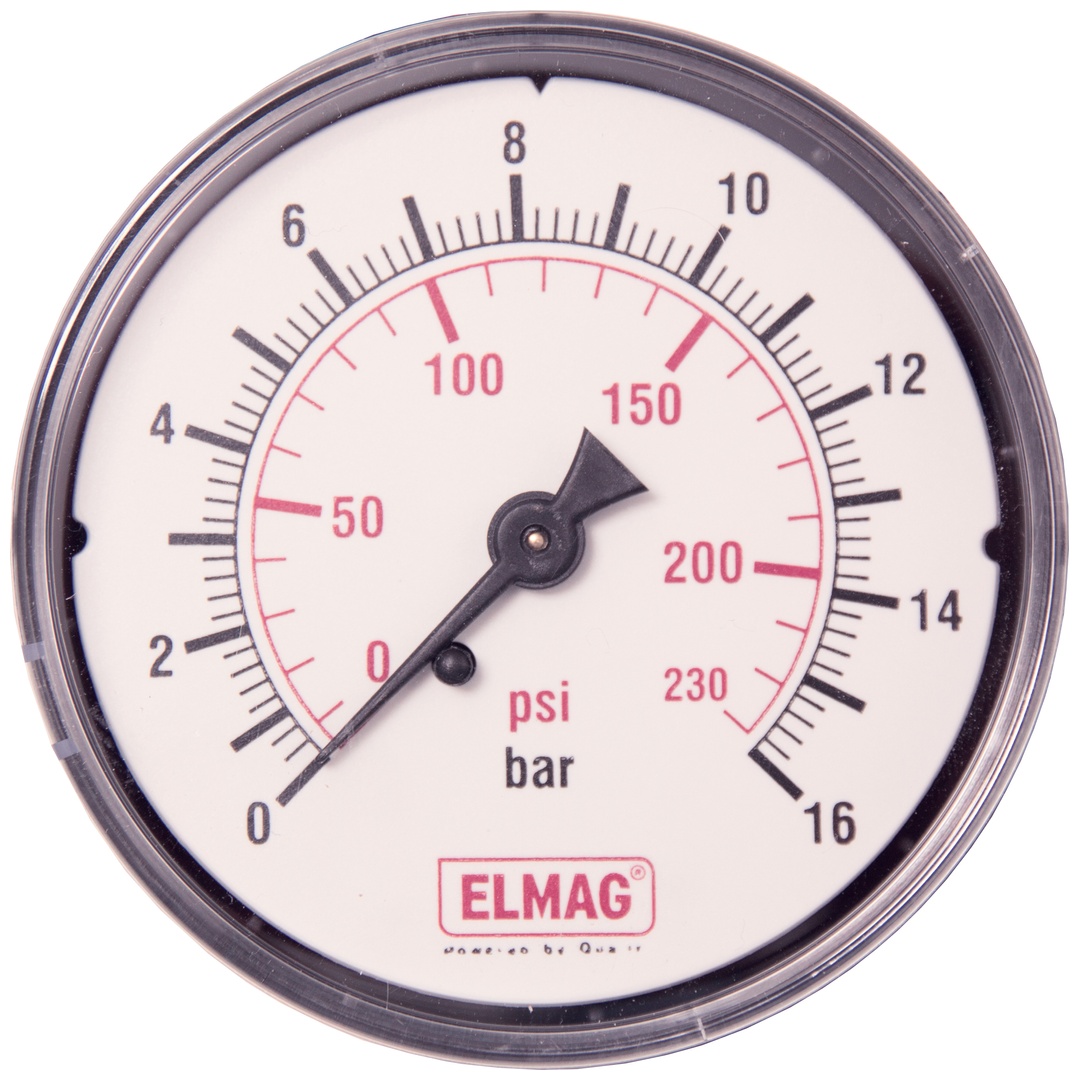 ELMAG Druckmanometer 0-16 bar, Ø 63 mm, Ø 1/4 Außengewinde hinten