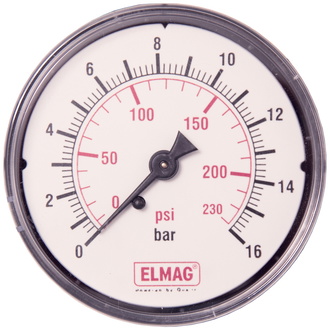 ELMAG Druckmanometer Metallgehäuse 0-16 bar, Ø 63 mm, 1/4' Außengewinde hinten