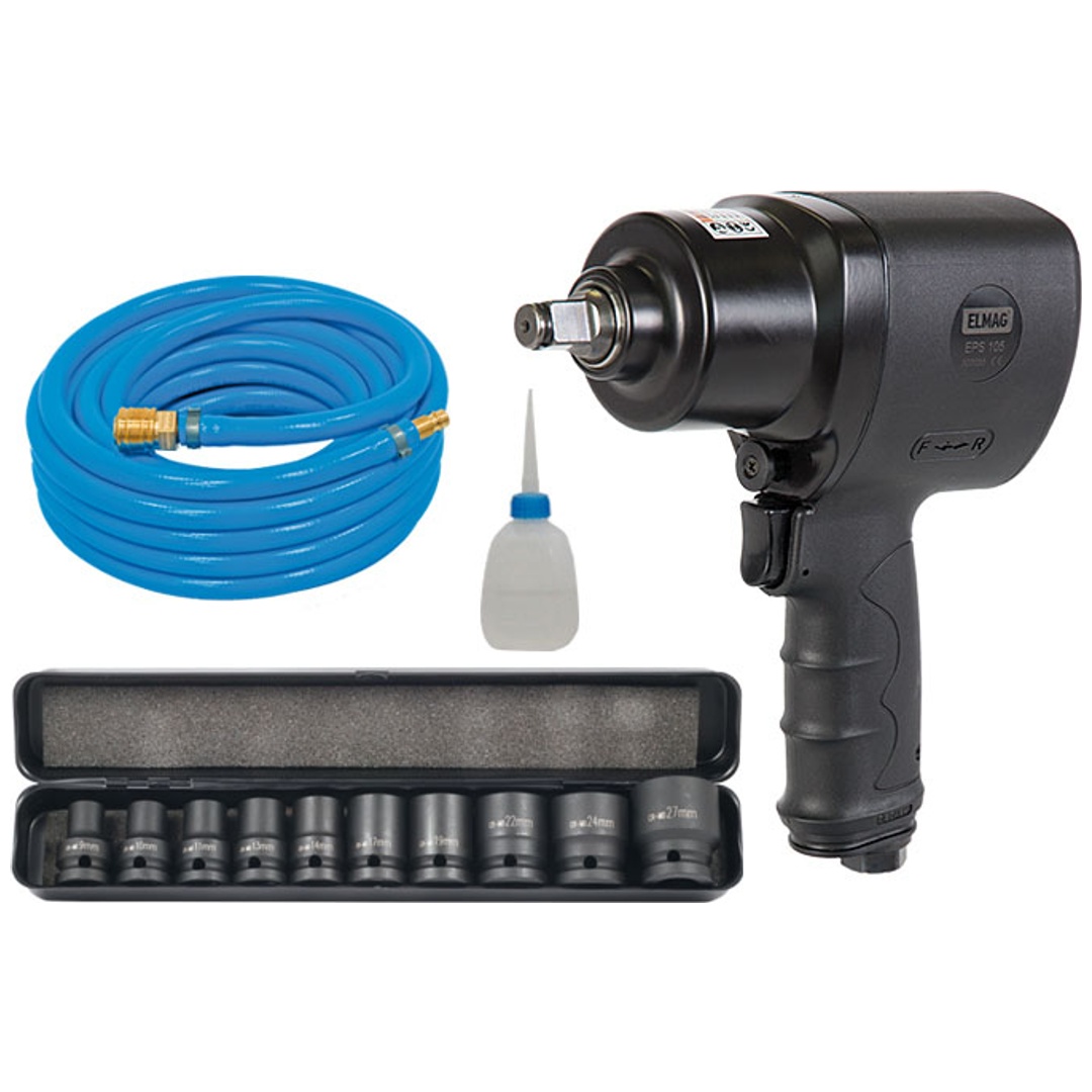 ELMAG DL-Werkzeugpaket, bestehend aus: 1 Stk.Schlagschrauber EPS 105, 1/2, 1 Stk.DL-Schlauch-Set high-flex 10x15,5 mm, 10m, 1 Stk.1/2 Schlagnussen