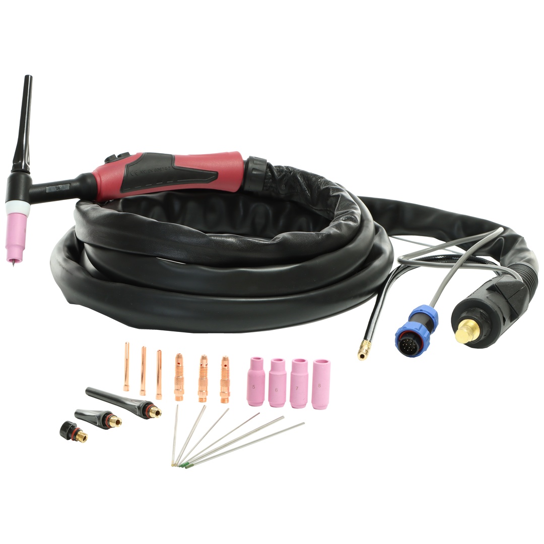 ELMAG WIG-Schlauchpaket SRC 26/4m - HF U/D (3DT) gasgekühlt, SteckerØ 13mm 35/50mm² inkl. UP/DOWN Leistungsregelung am Handgriff, Gasschlauch mit Quic