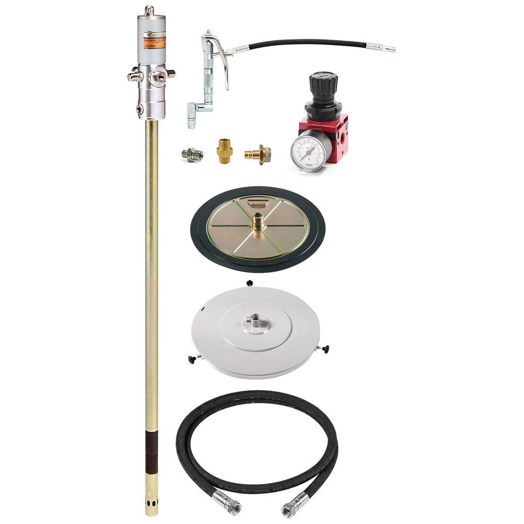 ELMAG DL-Fettpumpe PGP 600/60 - Komplett-Set inkl. Druckregler, 4 mt. Gummischlauch und mit Schmierfettpistole mit flexiblen Rohr