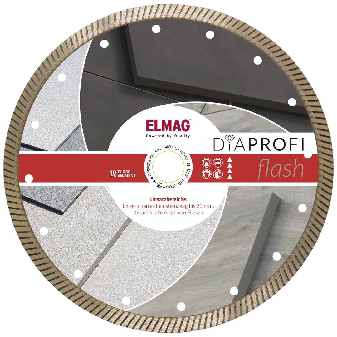 ELMAG DiaProfi-Diamantscheibe FLASH 300mm für extrem harte Materialien, Bohrung: 25,4mm (für Trocken- und Nassschnitt)