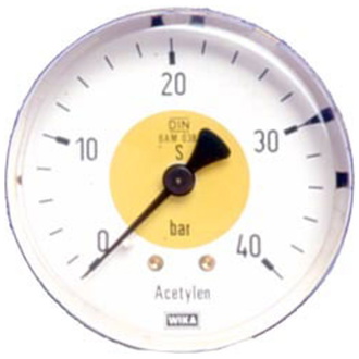 ELMAG Flaschendruckmanometer (Azetylen), Ø 63mm, 0-40 bar, AG 1/4' unten, Druckregler zu Stahlflasche