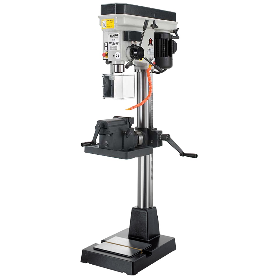 ELMAG PREMIUM Highspeed-Säulenbohrmaschine Modell V25E PGM inkl. schwenkbarem Schraubstocktisch