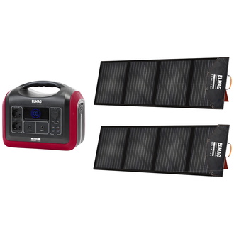 ELMAG Tragbares Solargenerator-Set ENERGY 1200 + SOLAR 100 DUO, 1200W, LiFEPO4 Akku, 992Wh, 2x100Wp PV-Panel