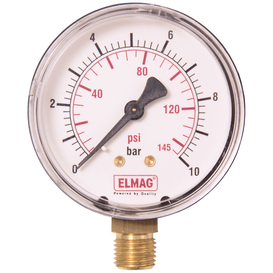 ELMAG Druckmanometer 0-10 bar, Ø 63 mm, Ø 1/4 Außengewinde unten