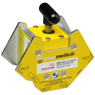 ELMAG MAGSWITCH Magnet-Schweißwinkel-Polklemme 300A, 45°/135°, 60°/120°, 75°/105° & 90°, Haltekraft 67 kg, 'ON/OFF schaltbar', Mini Multi Winkel 300 A