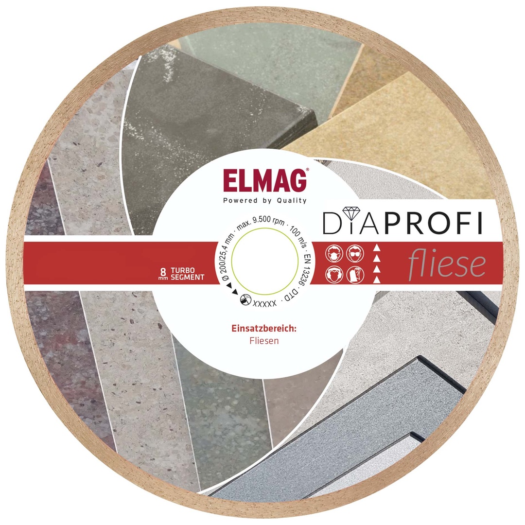ELMAG DiaProfi-Diamantscheibe FLIESE 200mm Bohrung: 25,4mm (für Trocken- und Nassschnitt)