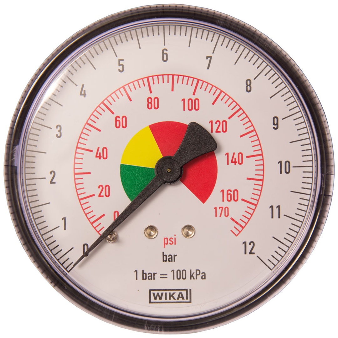 ELMAG Druckmanometer 0-12 bar, Ø 80 mm, Ø 1/4 Außengewinde hinten