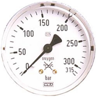 ELMAG Flaschendruckmanometer (Sauerstoff), Ø 63mm, 0-315 bar, AG 1/4' unten, Druckregler zu Stahlflasche