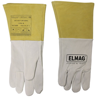 ELMAG 5-Finger-Schweißerhandschuhe WELDAS 10-1009 M, WIG/TIG aus Ziegen-Vollleder mit Rind-Spaltleder Stulpe, L=35 cm, Gr. 8,5 (1 Paar)