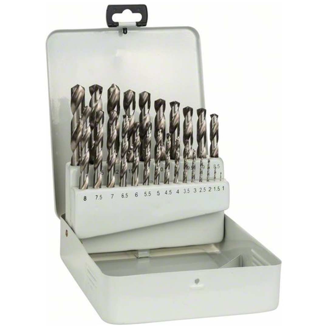 Bosch 25-tlg. Metallbohrer-Set HSS-G, DIN 338, 135° in Metallkassette, 1–13 mm