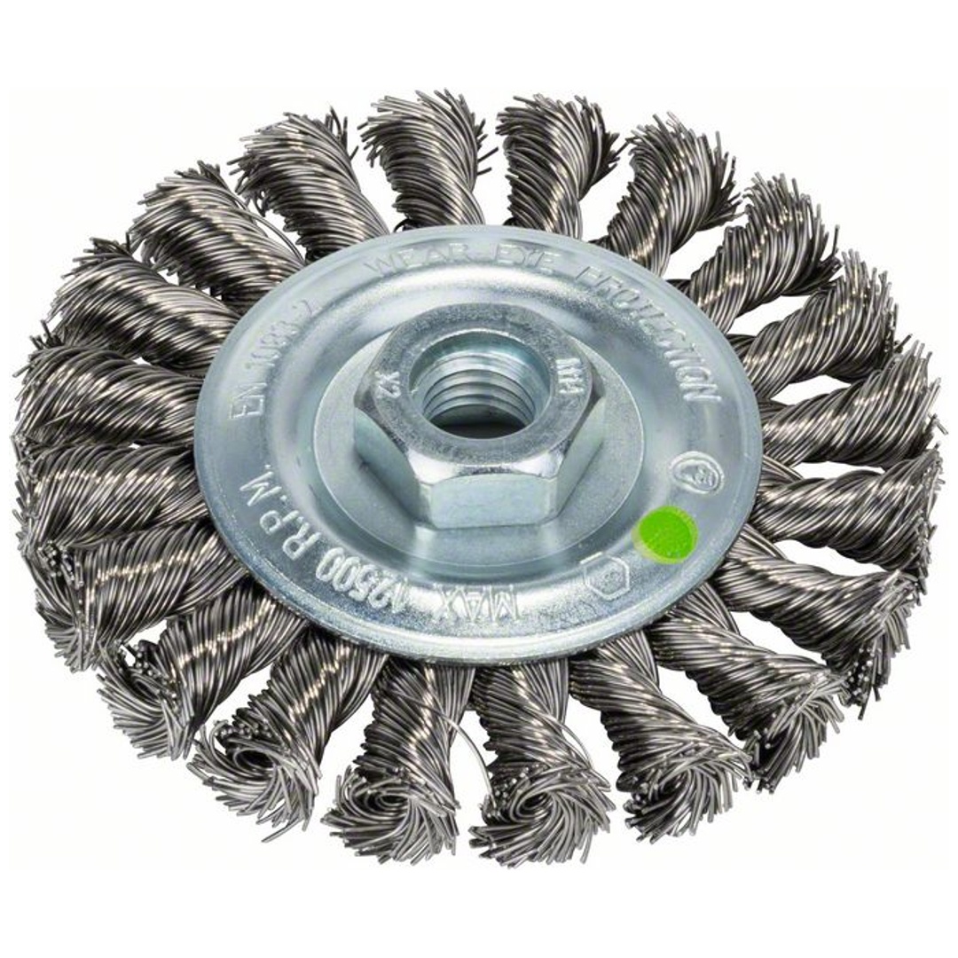 Bosch Scheibenbürste, gezopfter Draht, DIY, rostfrei, 100 mm, 0,5 mm, 12500 U/min