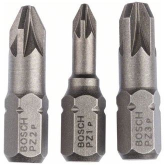 Bosch Schrauberbit-Set Extra-Hart (PZ), 3-tlg., PZ1, PZ2, PZ3, 25 mm