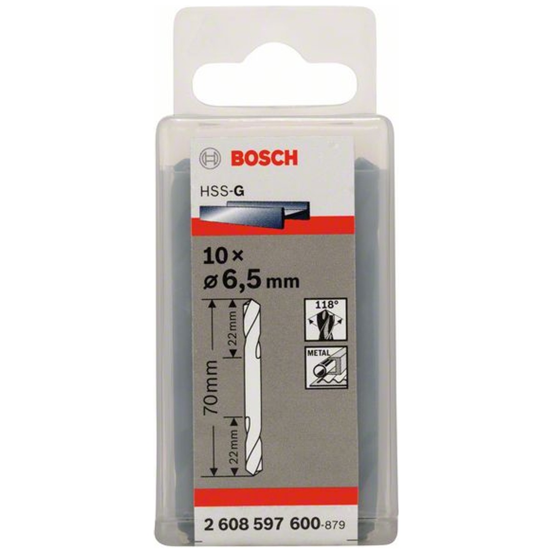Bosch Doppelendbohrer HSS-G, Ø 6,5 x 22 x 70 mm, 10er Pack