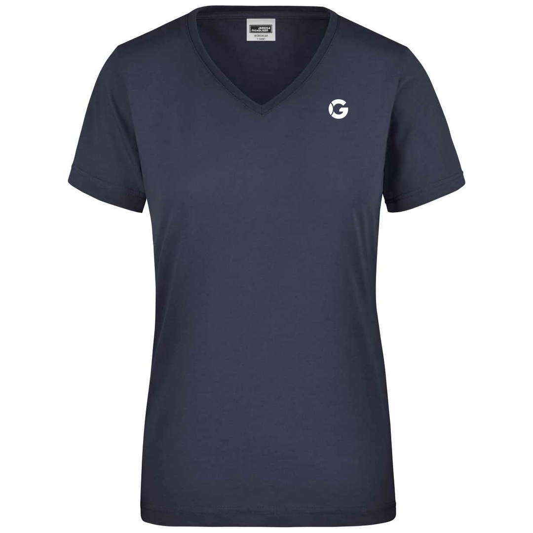 James & Nicholson T-Shirt Damen JN837 V-Ausschnitt Gr. 2XL navy mit GREIPL Brust- und Nackenlogo