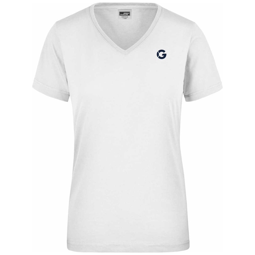 James & Nicholson T-Shirt Damen JN837 V-Ausschnitt Gr. 2XL white mit GREIPL Brust- und Nackenlogo
