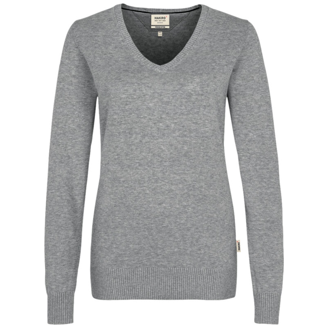 HAKRO Damen V-Pullover Premium-Cotton #133 Gr. S grau-meliert