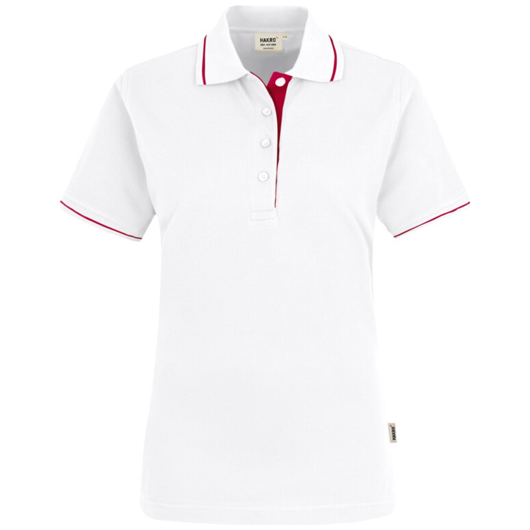 HAKRO Poloshirt Casual Damen #203 Gr. S weiß/rot