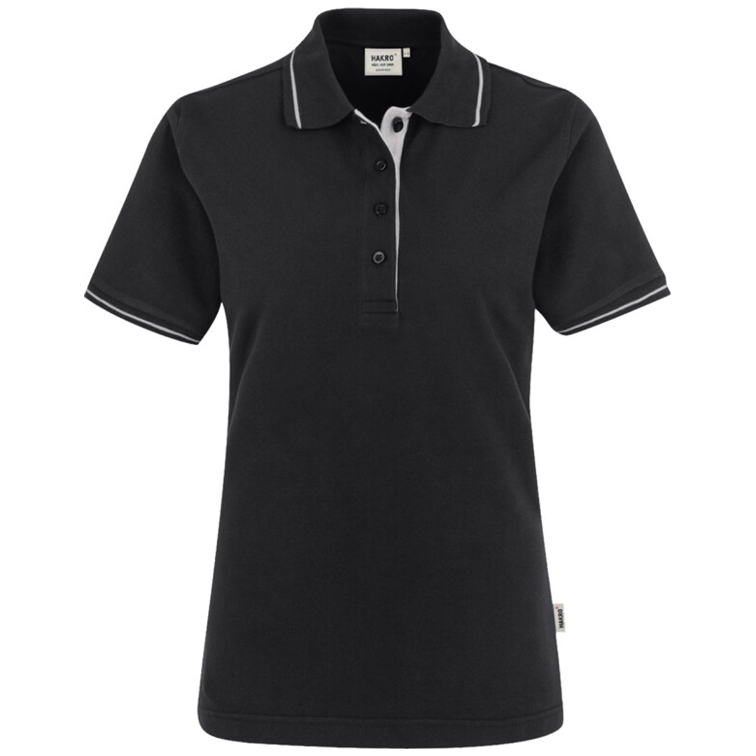HAKRO Poloshirt Casual Damen #203 Gr. L schwarz/silber