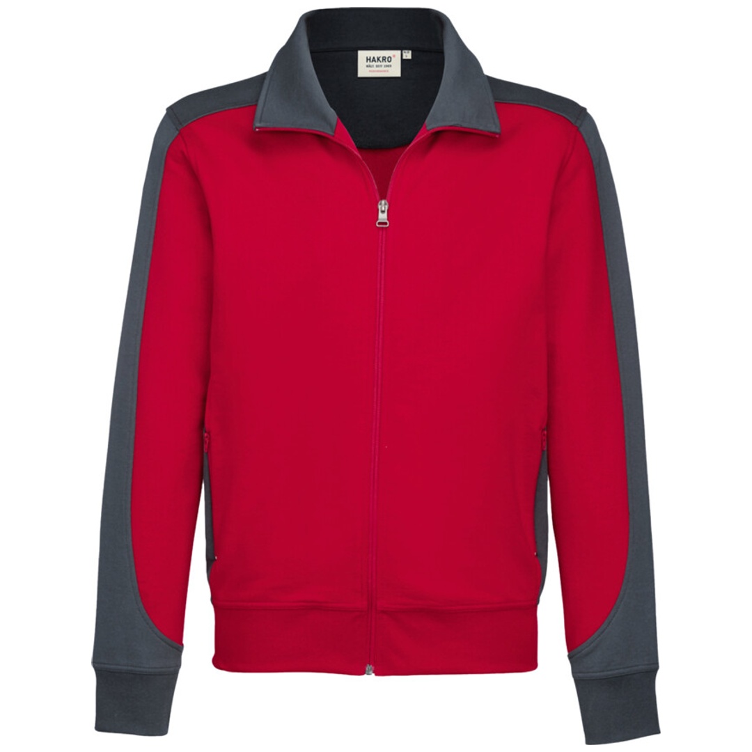 HAKRO Sweatjacke Contrast Performance #477 Gr. XS rot/anthrazit